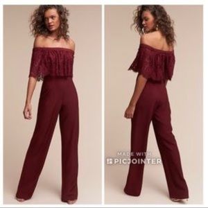 BHLDN Theia Maroon Red Off Shoulder Jumpsuit (holiday party outfit!)